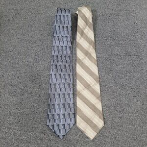 IV Front OS Necktie Lot 2 Mens Gray Blue Tan Geometric Diagonal Stripe 58 Inch